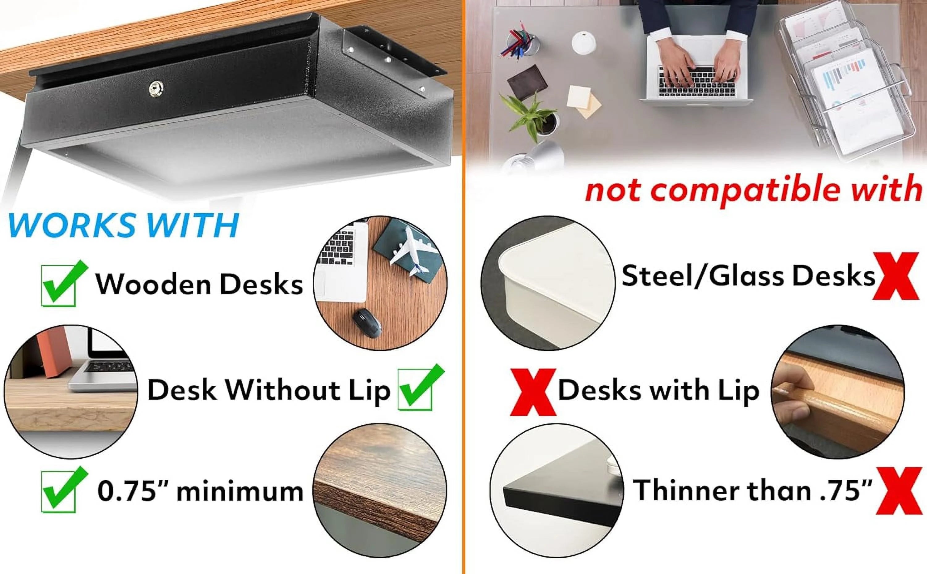 Under Desk Drawer with Lock and Keys, Heavy Duty Attachable Storage I72922