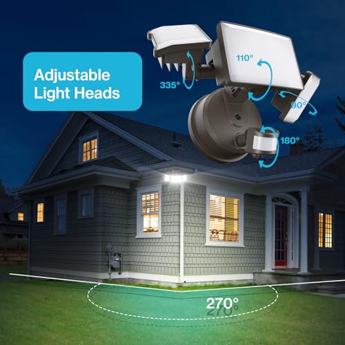 Motion Sensor Outdoor Light 2 Pack, LED Security Light 6000LM, 6500K, 3 Adjustable Heads, IP65 Waterproof A649