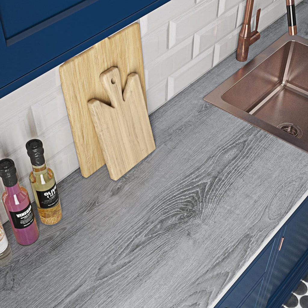 24"x200" Thick Grey Wood Contact Paper for Cabinets Countertops Self Adhesive Removable A9195