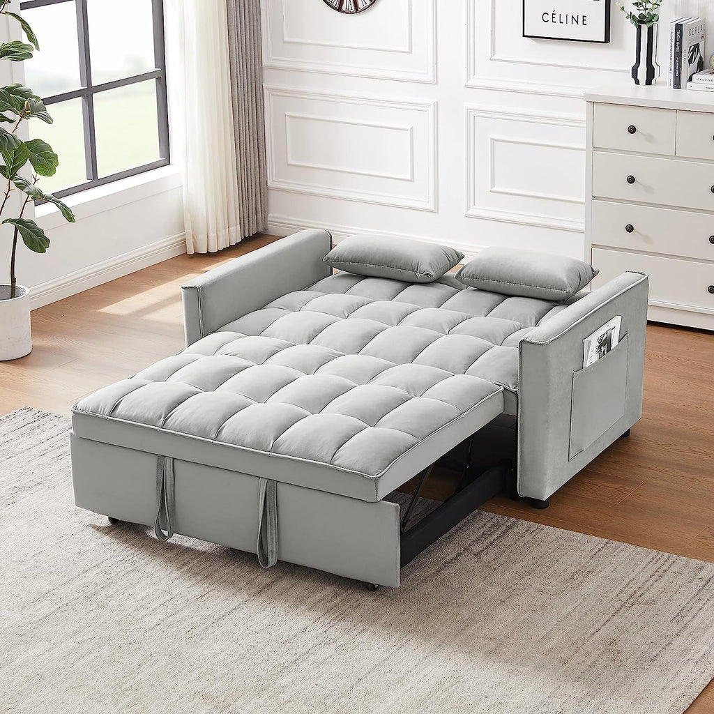 Pull Out Sleeper Sofa with Toss Pillows, Velvet Loveseat with Adjustable Backrest S57375