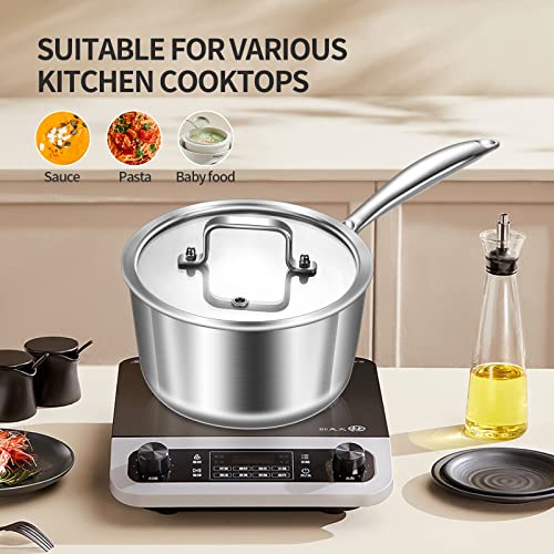 Tri-Ply Stainless Steel 3 QT Saucepan with Steamer Set, 20 cm Induction Pot L697