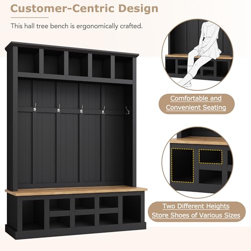 Hall Tree with Coat Rack, Cushion and Shoe Storage Bench P7623