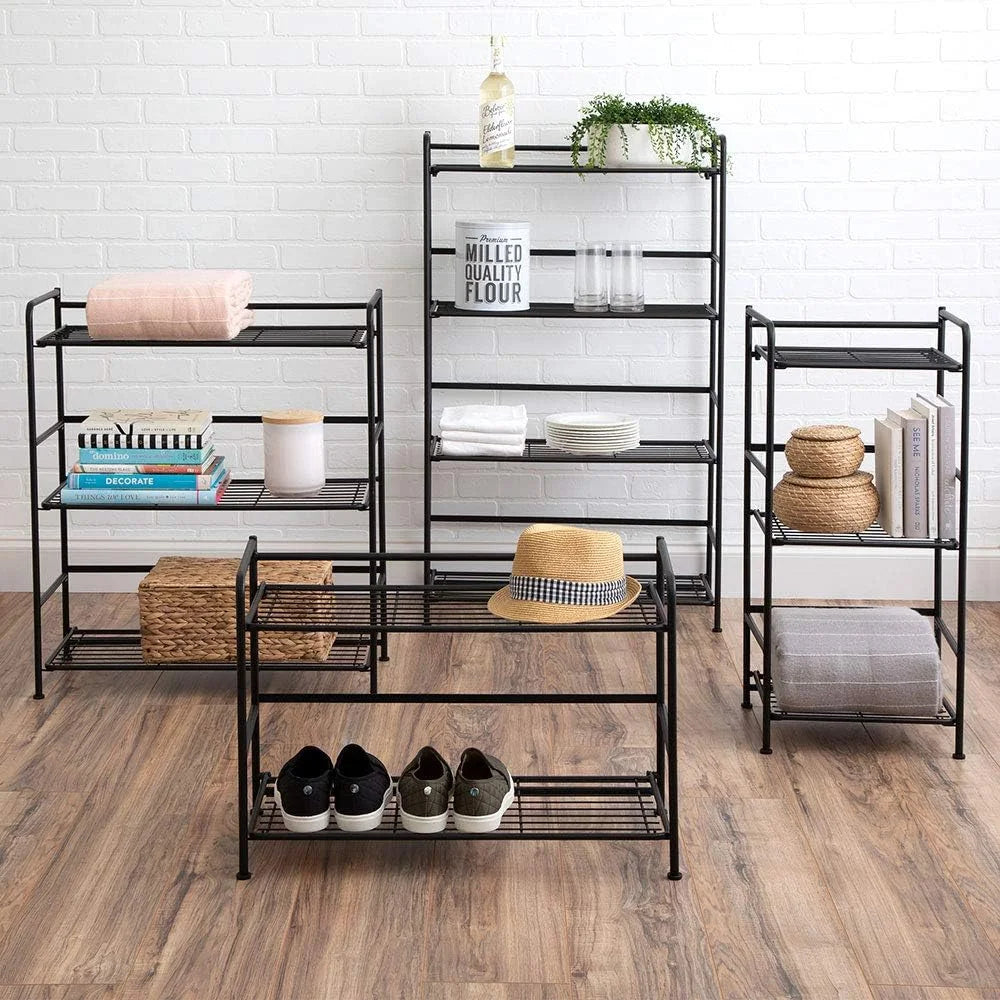 Folding Metal Bookcase, 4 Shelves, Black D3380
