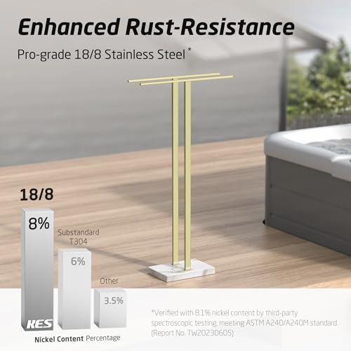 Standing Towel Rack for Bathroom with Marble Base, 2-Tier Floor Stand R43814