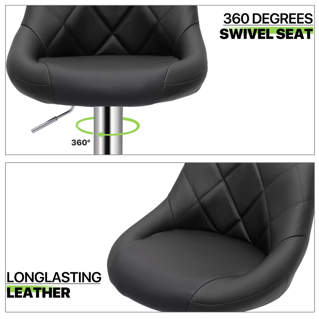 Set of 2 Faux Leather Adjustable Swivel Bar Stools with Backrest P16952