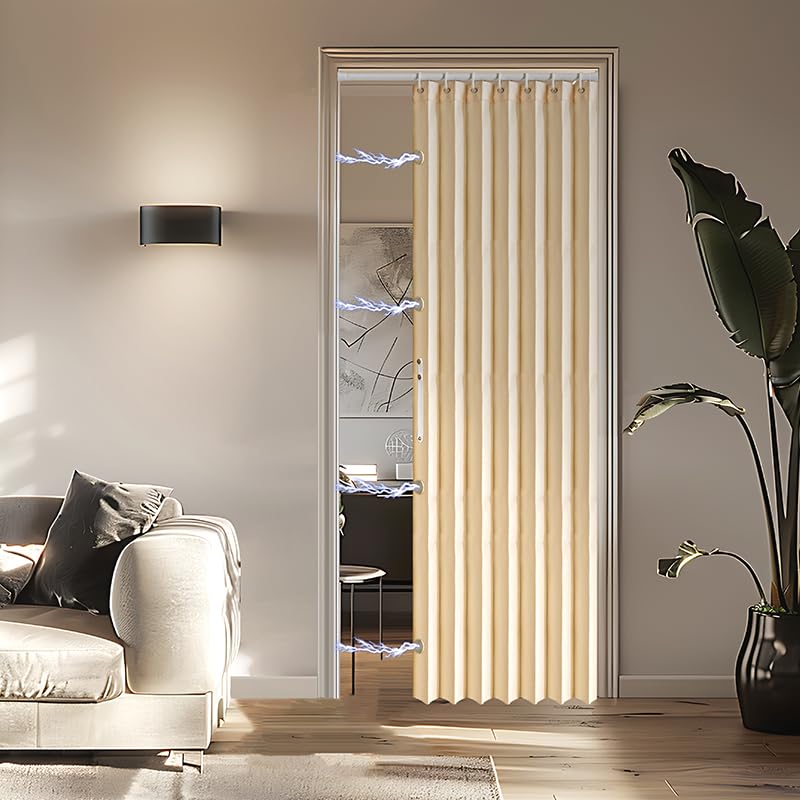 Magnetic Pleated Door Curtain with Rod, Brown, 42" W x 78" L D357694