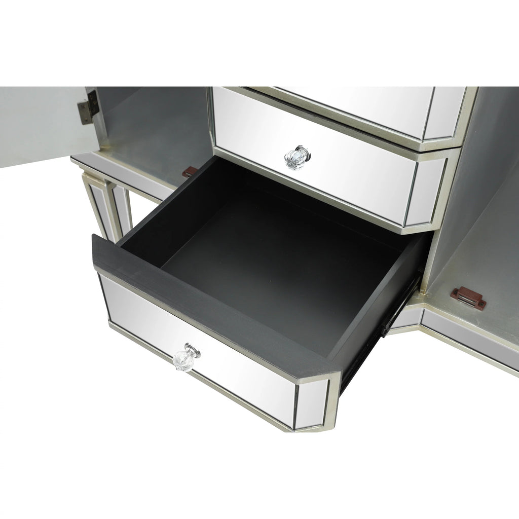 Silver Wood Mirrored Panel Buffet with 4 Drawers, 2 Shelves and 2 Doors D22531
