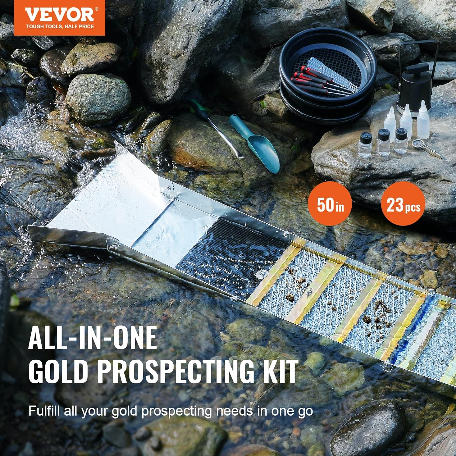 Folding Sluice Box Gold Panning Kit with Gold Pan, Classifier Screen and Backpack X2685