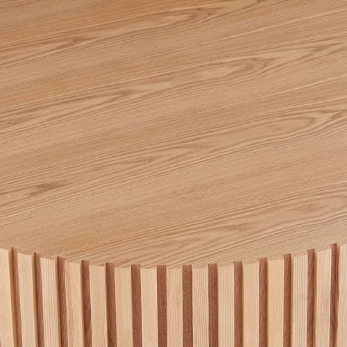 Walnut Wood Round Coffee Table with Vertical Texture A7453