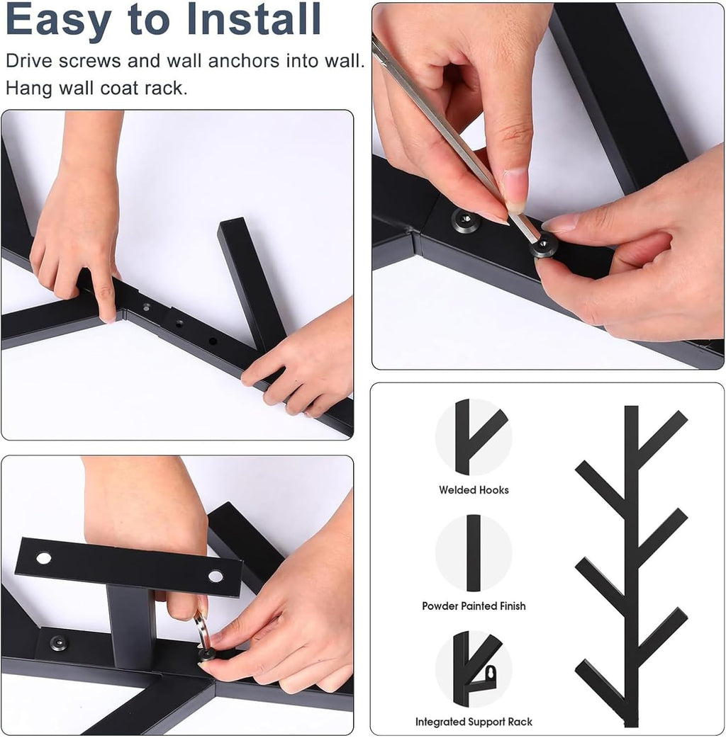 Wall Mount Coat Rack, Matte Black, 2 Pack K361