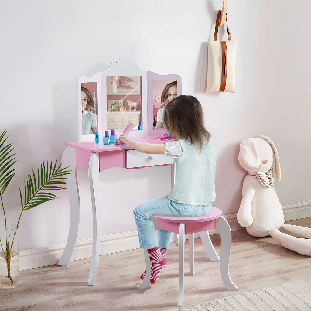 Kids Vanity Set with Mirror and Table, Pink B9511