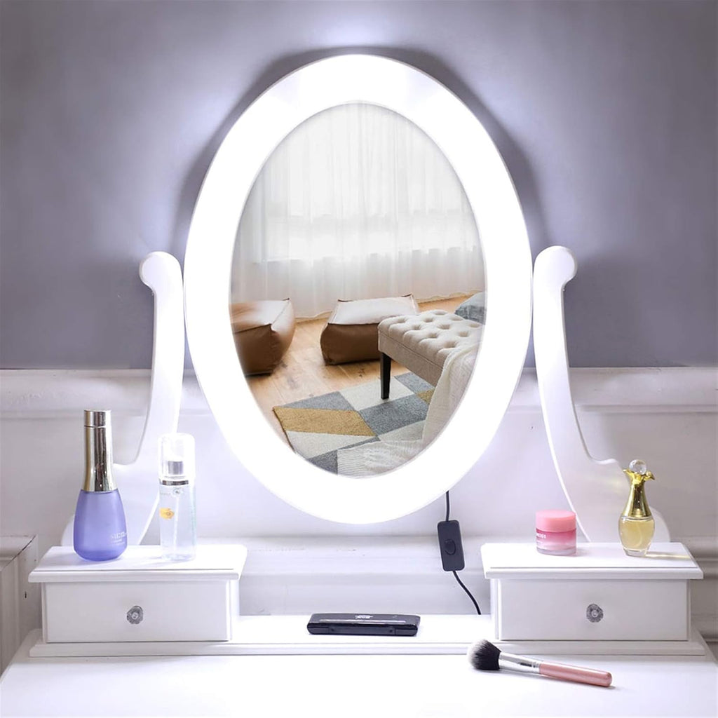 Lighted Makeup Vanity Set with Rotating Mirror and Stool X957