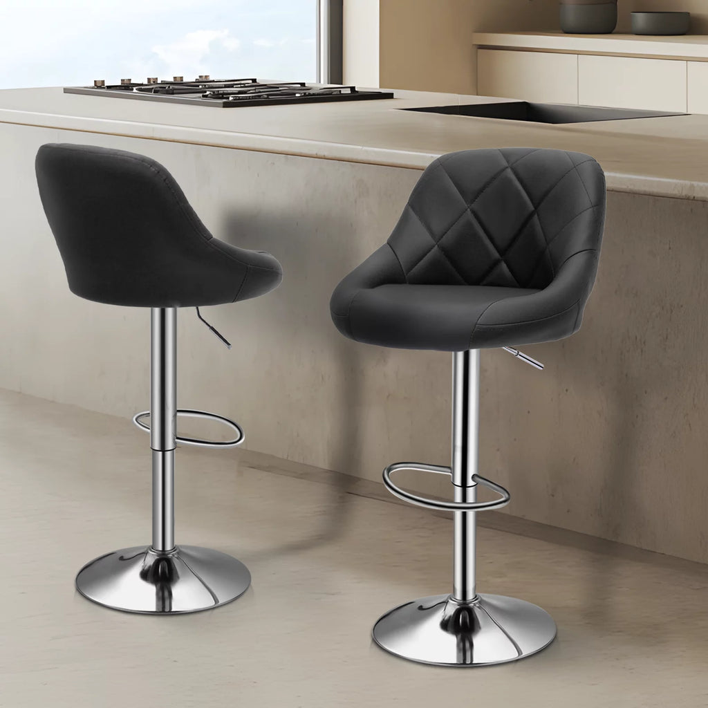 Set of 2 Faux Leather Adjustable Swivel Bar Stools with Backrest P16952
