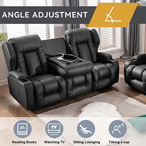 Faux Leather Manual Reclining Loveseat with Console and Cup Holders M1929