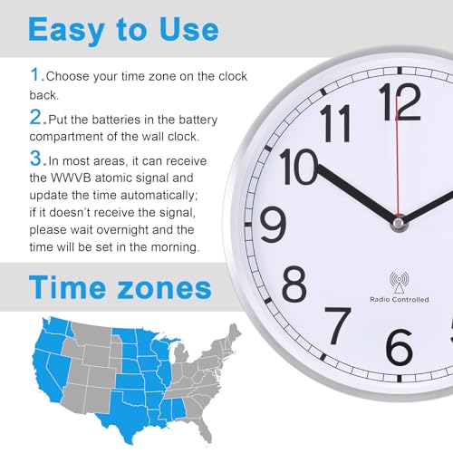 Analog Wall Clock 14 Inch, Radio Controlled, Aluminum Frame C990564