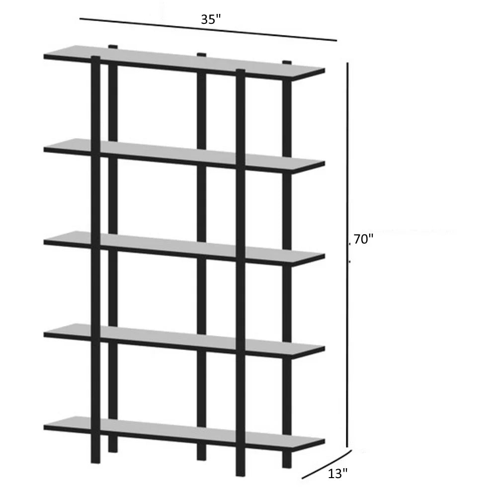 5 Tier Modern Bookshelf, Metal Frame Bookcase for Small Spaces U322