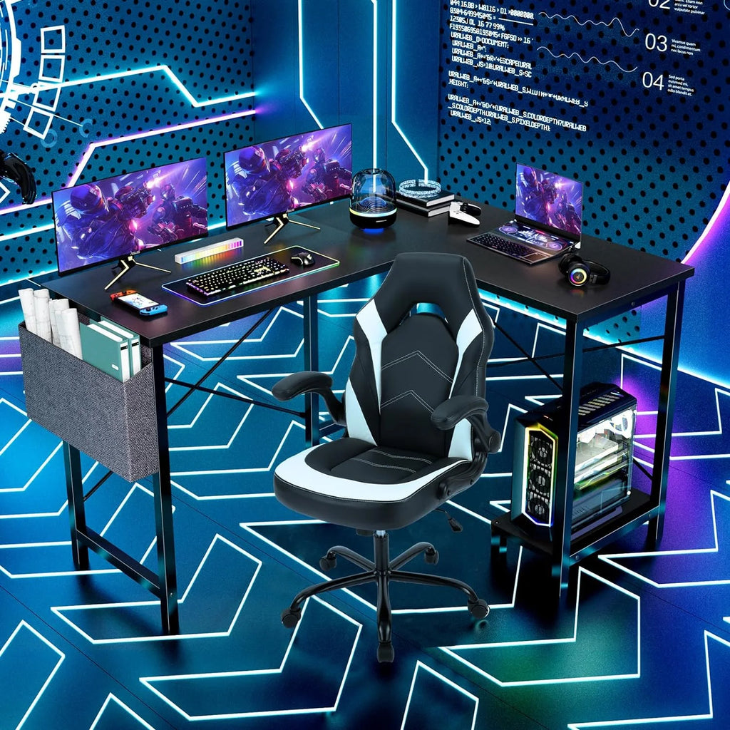 L Shaped Computer Desk 50 Inch Corner Desk with Wooden Desktop CPU Stand Q24057