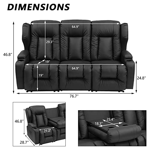 Faux Leather Manual Reclining Loveseat with Console and Cup Holders M1929