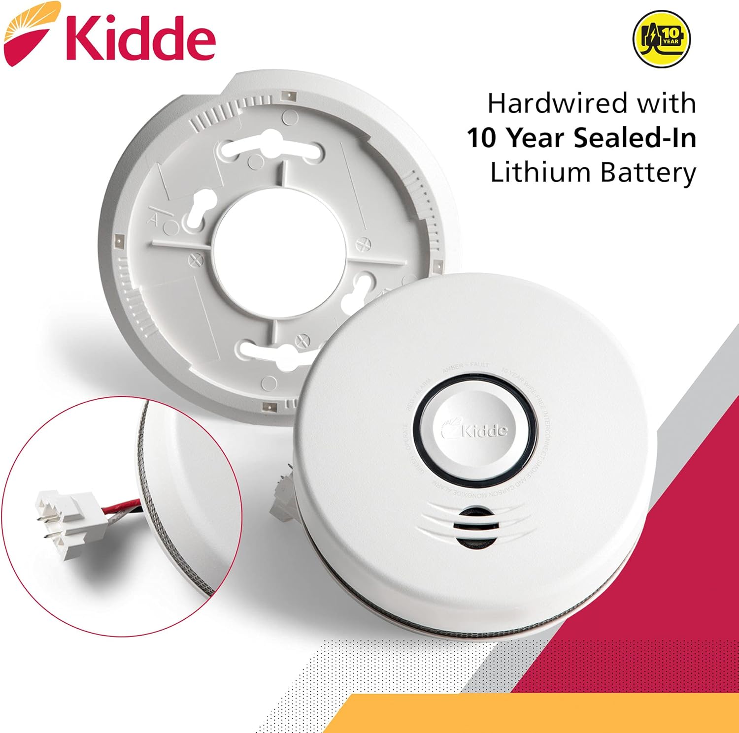 Wireless Hardwired Smoke Detector with 10-Year Battery Backup and Voice Alerts O1609