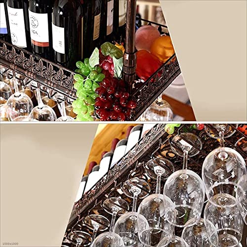 Adjustable Metal Wall-Mounted Wine Rack with Stemware Holder, Bronze F555