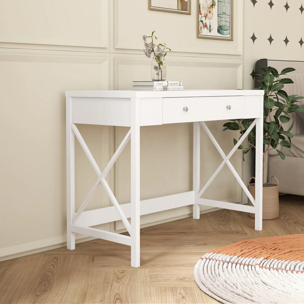 White Work Study Table with Storage Drawer E5741