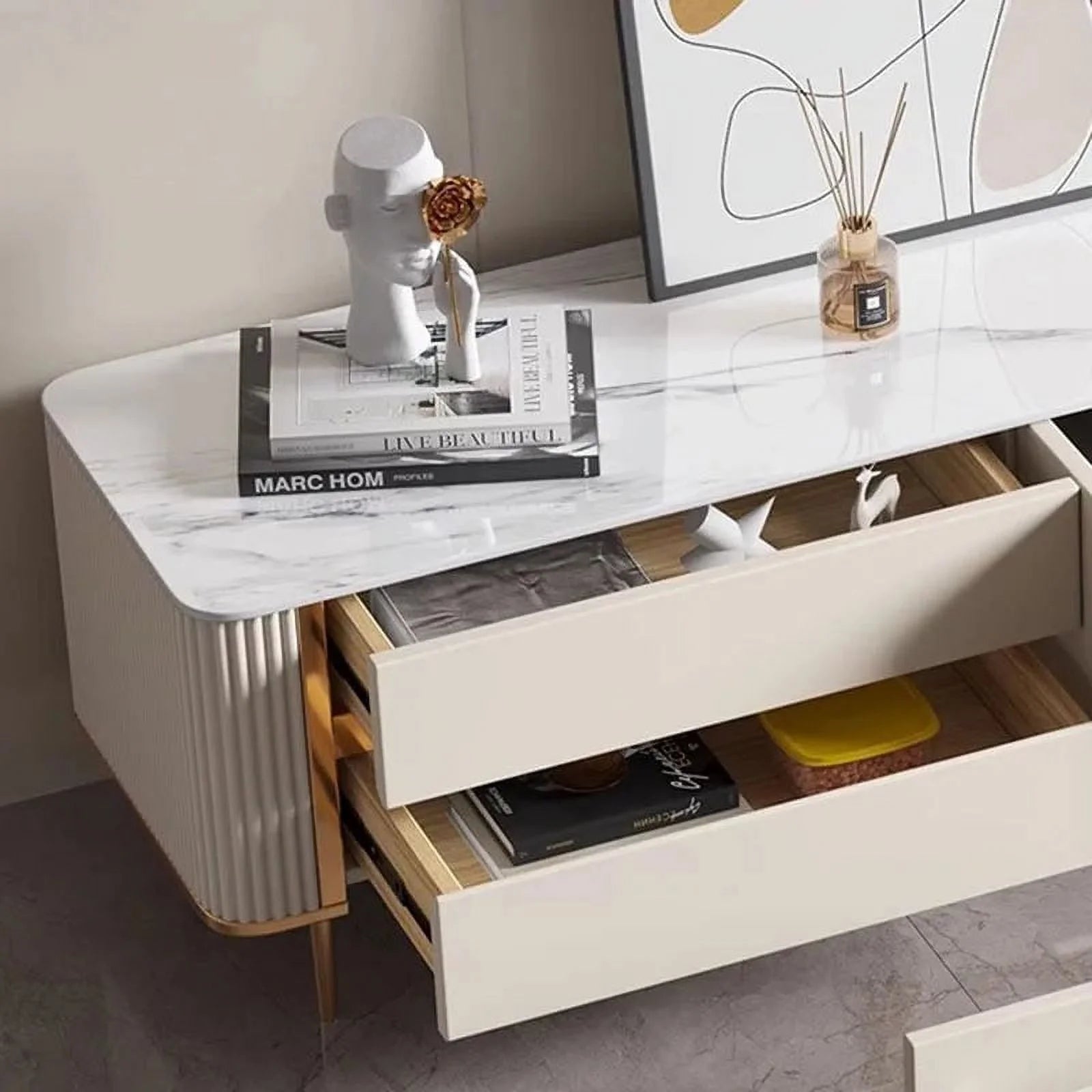 White TV Stand Display Cabinet for Living Room Y76206