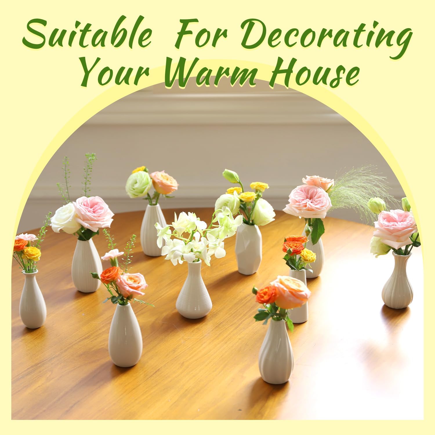 Mini Ceramic Vase Set of 10, 4 Inch White Bud Vases for Table Decor K6782