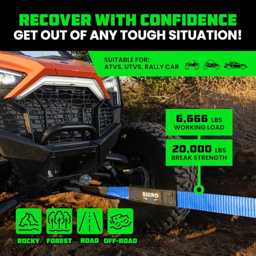 Recovery Tow Strap 3" x 20' - 31,518lb Break Strength for Truck, UTV, ATV, Offroad 4x4 Use K94066