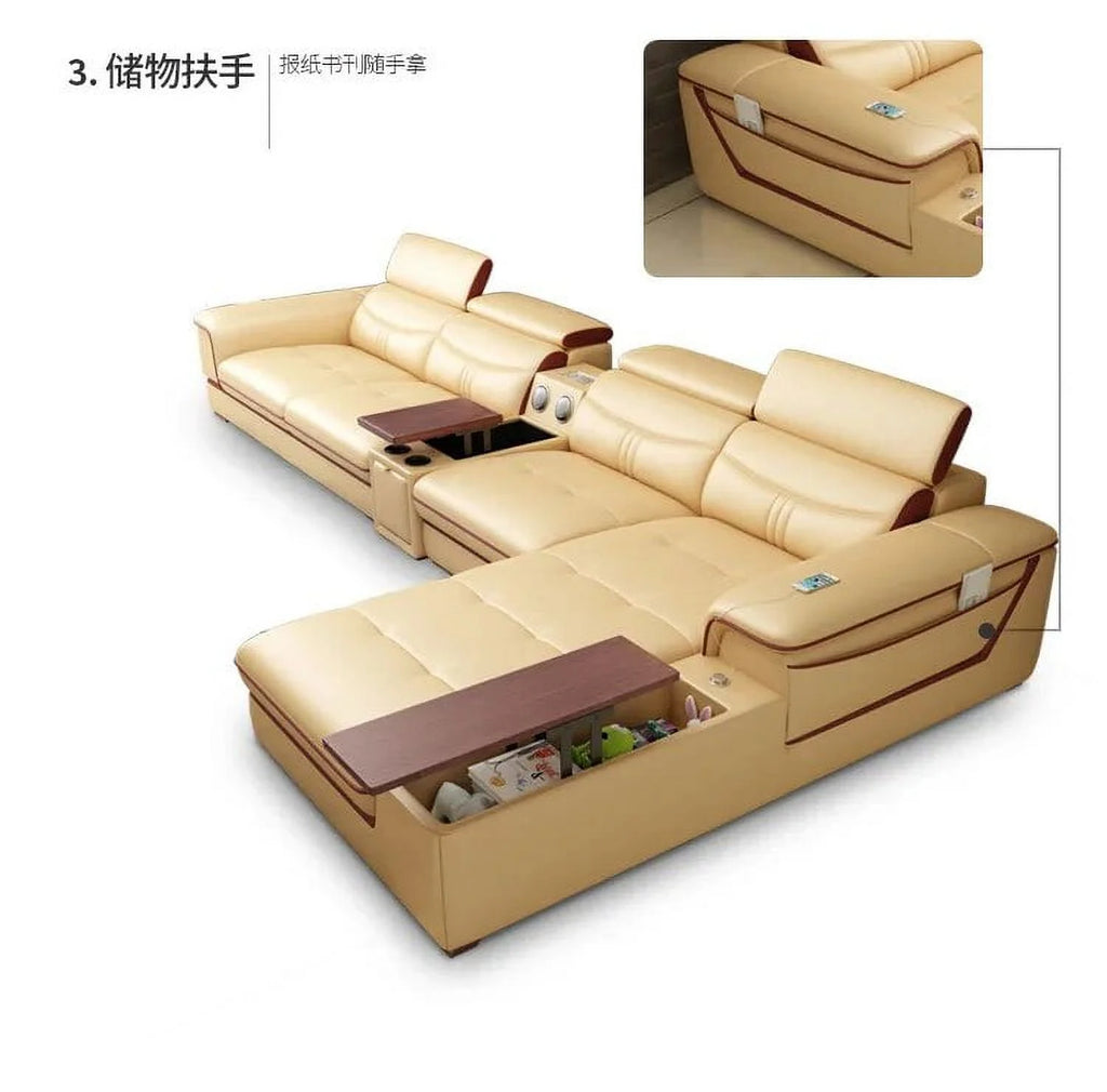 L-shaped leather sofa for living room H9018