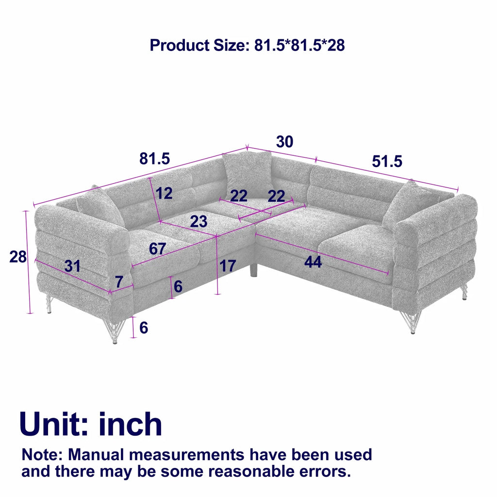 81" Oversized Corner Sofa Set, L-Shaped Sectional Couch, 5-Seater with 3 Cushions K33379