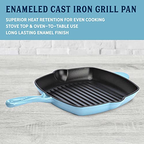 Enameled Cast Iron Square Griddle Grill Pan with Ridges, 11-Inch V2455