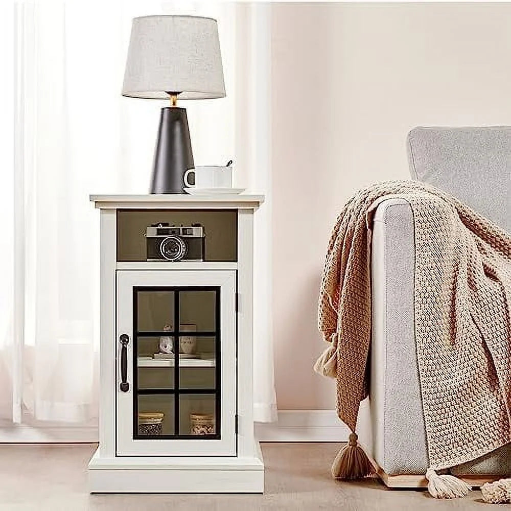 Set of 2 End Tables with Charging Station and Glass Door Z36679