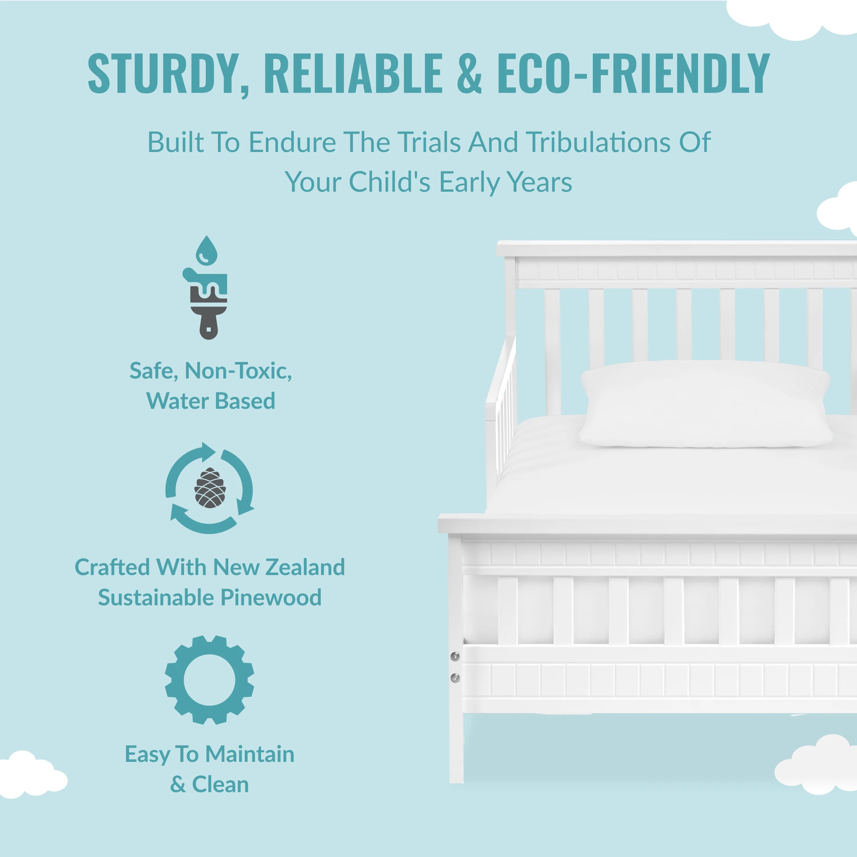 Toddler Bed made with Sustainable Pinewood, White H126