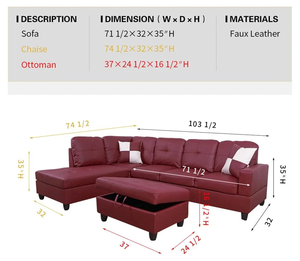 Right Hand Facing Sectional Sofa Red G339608