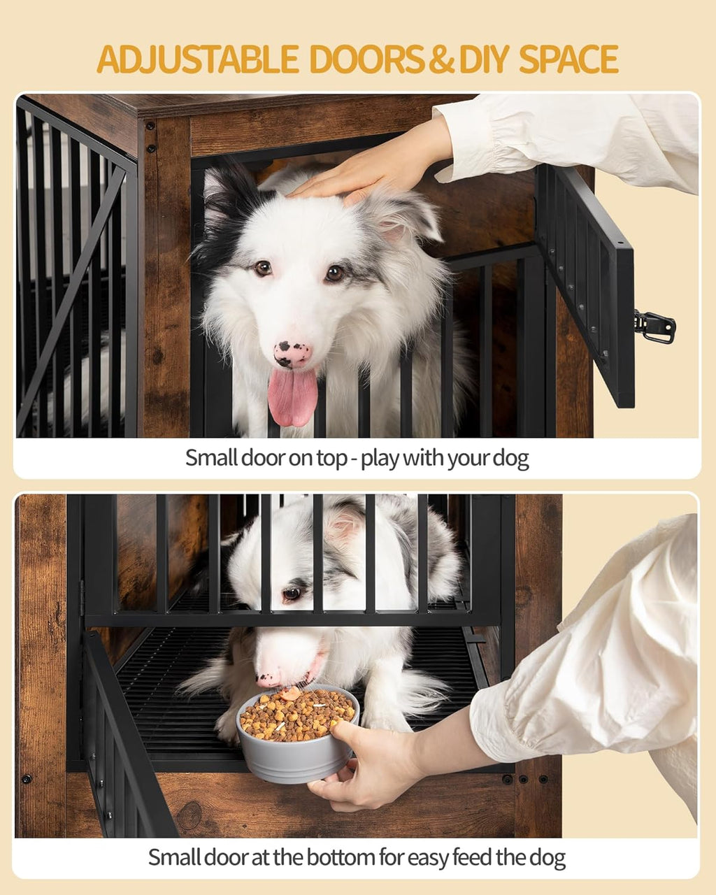 Large Dog Crate Furniture with Divider, Wood Kennel Indoor Side Table Q543944