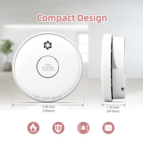Smoke Detector, Battery Operated, 10-Year Life, Photoelectric for Home G1726