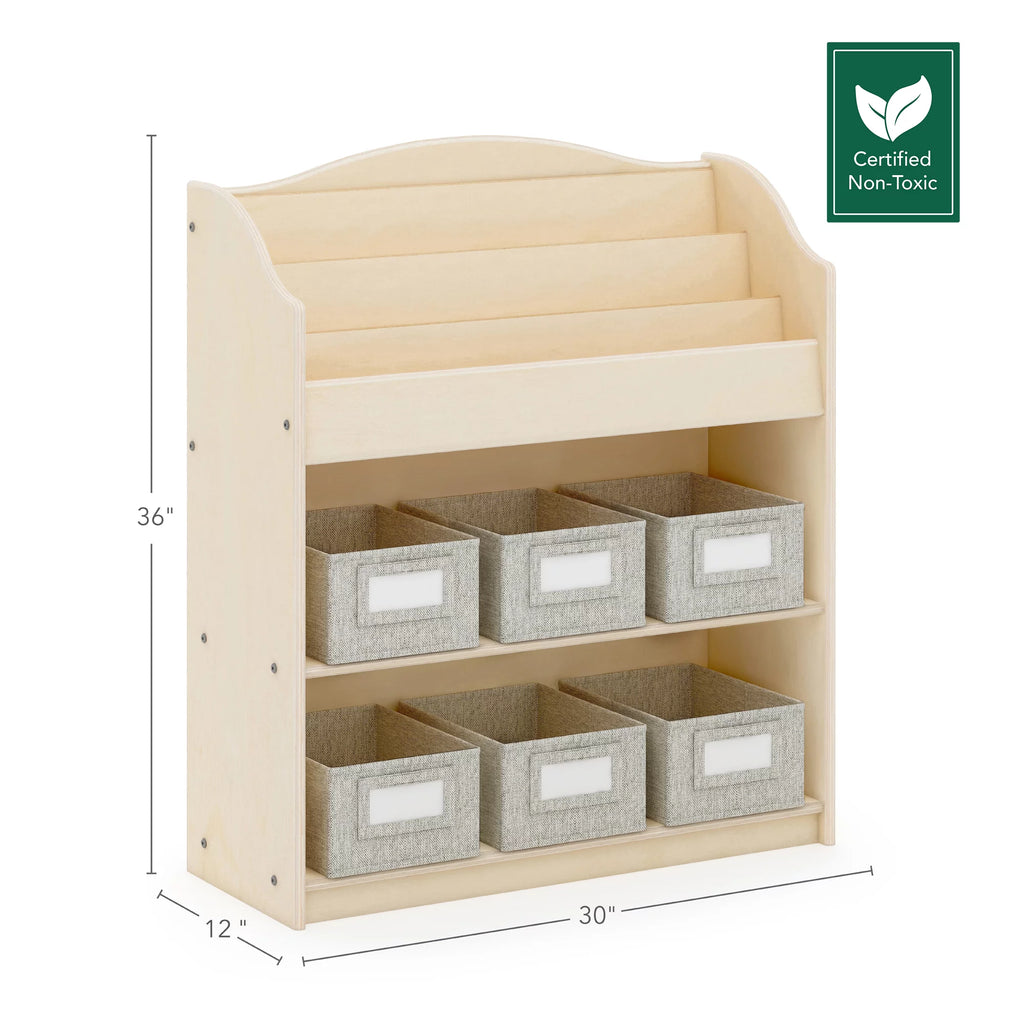 Book and Bin Browser with 6 Fabric Storage Bins I659