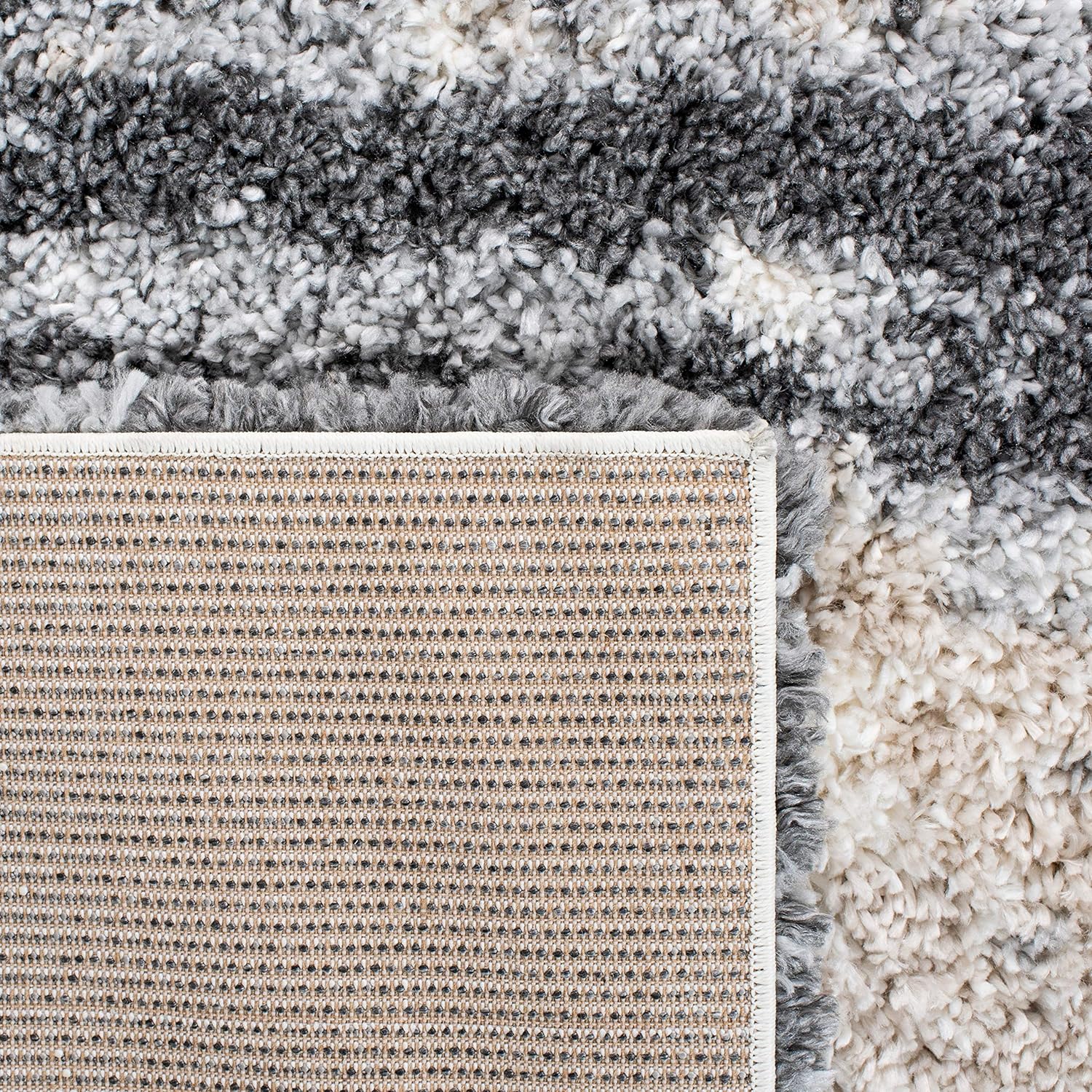 Shag Area Rug - 8' x 10', Grey & Ivory, Modern Design, Non-Shedding V749939