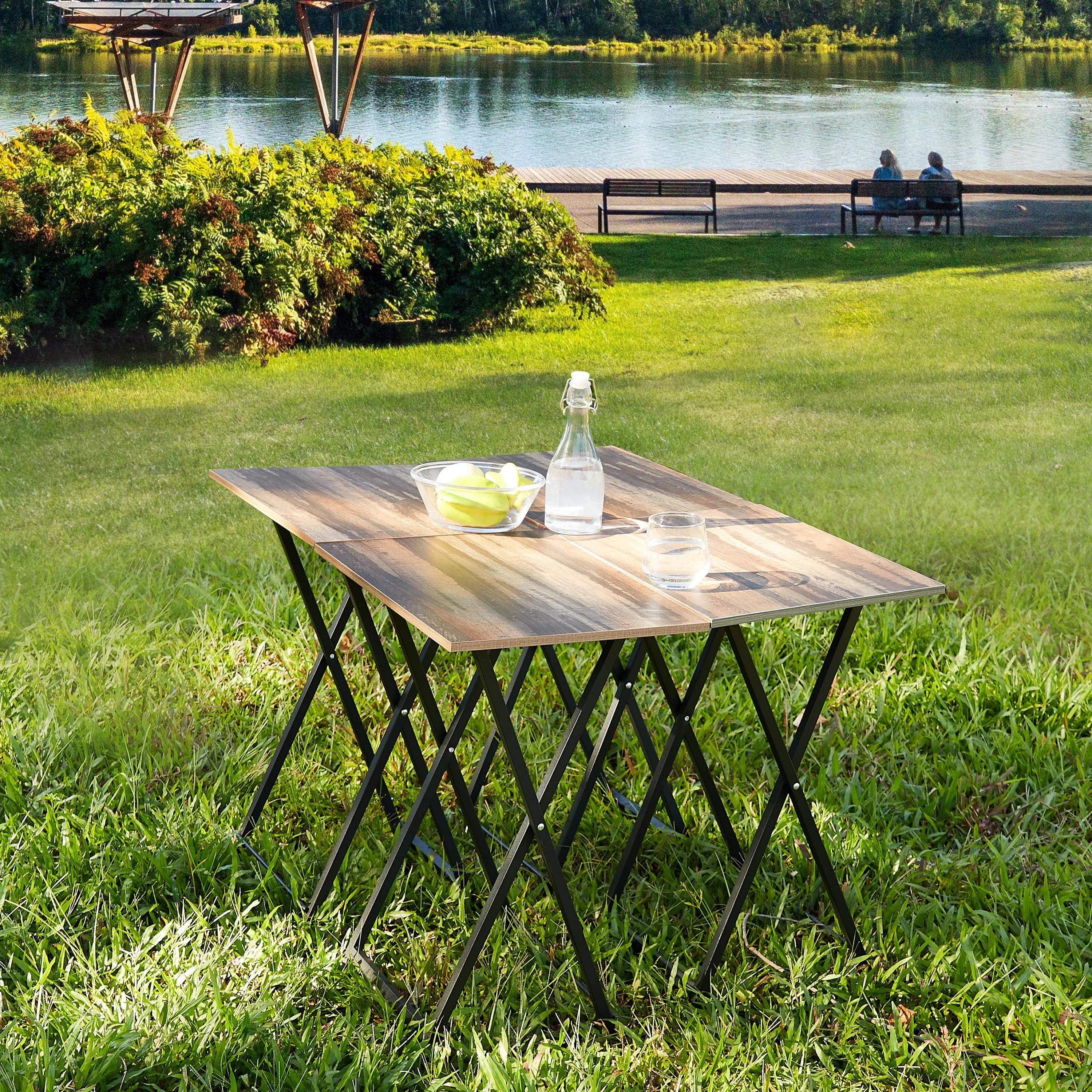Folding TV Dinner Tables with Stand, Set of 4 for Small Spaces B1477