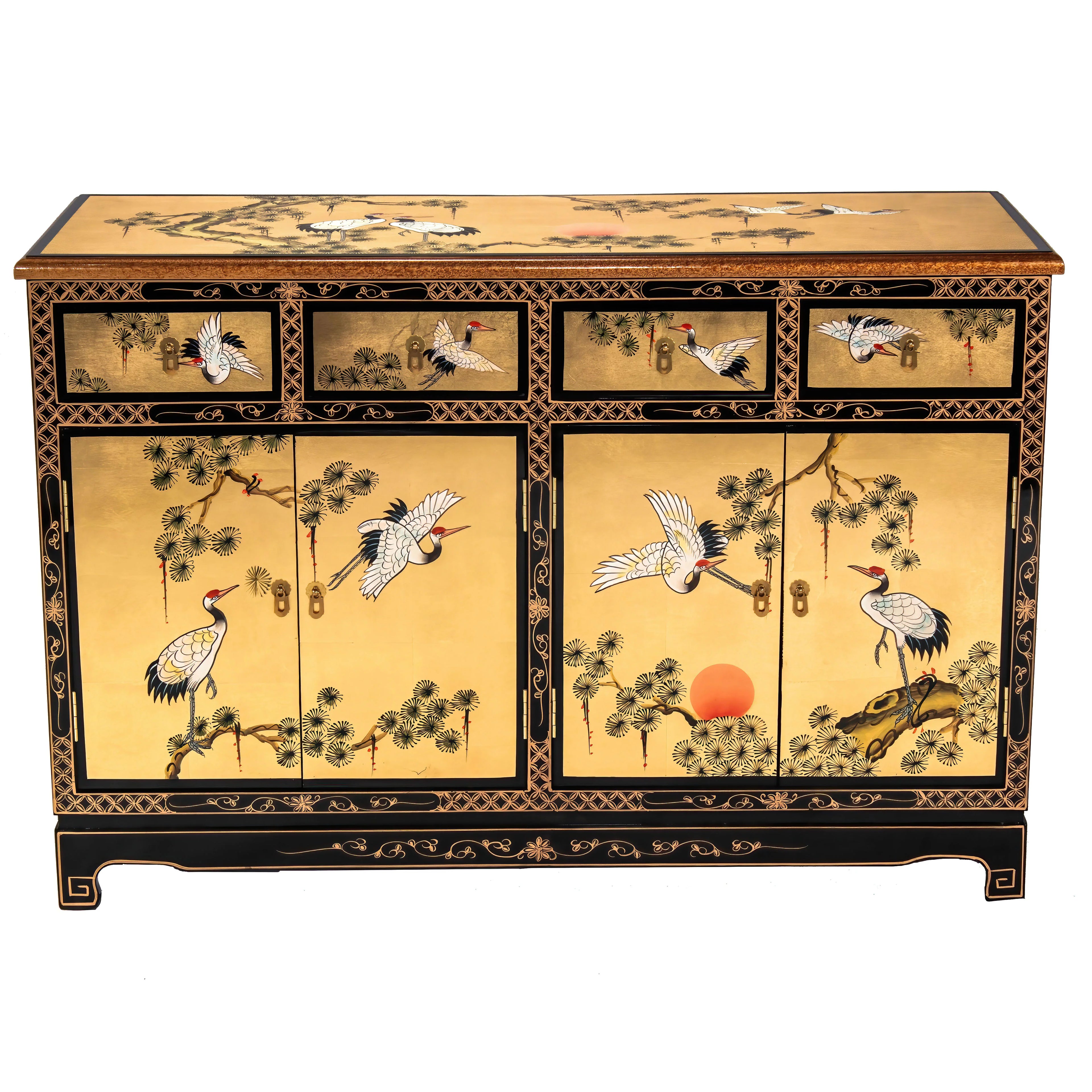 Gold Lacquer Sideboard with Cranes W7192