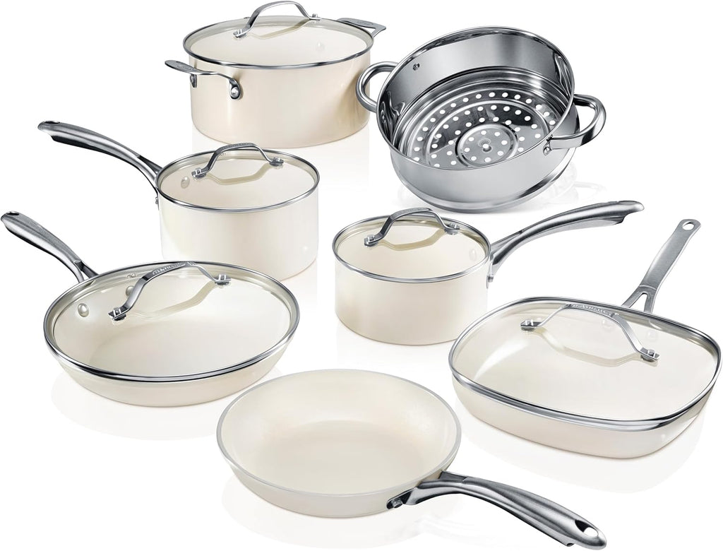 Ceramic Pots and Pans Set with Saute Pan, Non Stick Cookware I2411