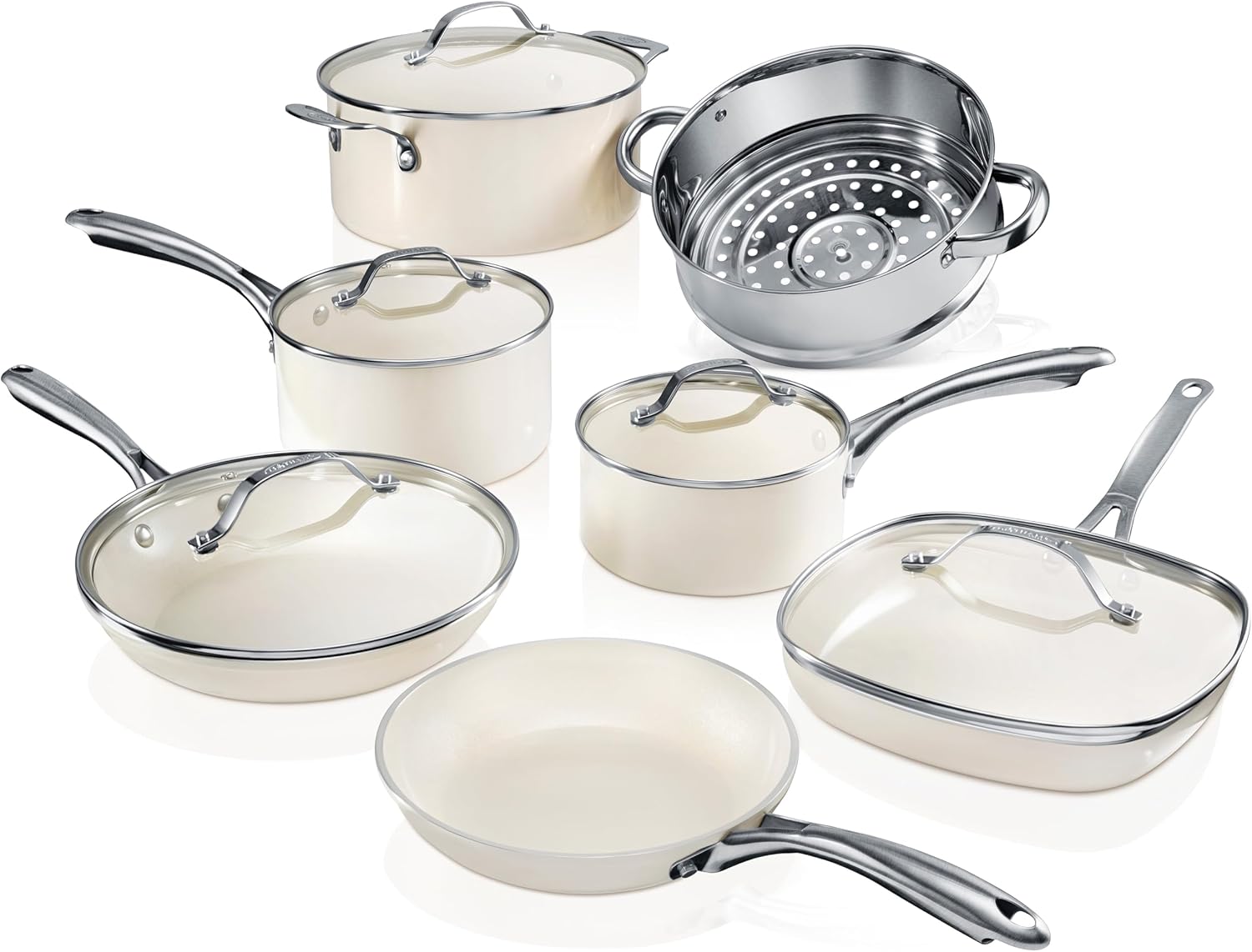 Ceramic Pots and Pans Set with Saute Pan, Non Stick Cookware I2411