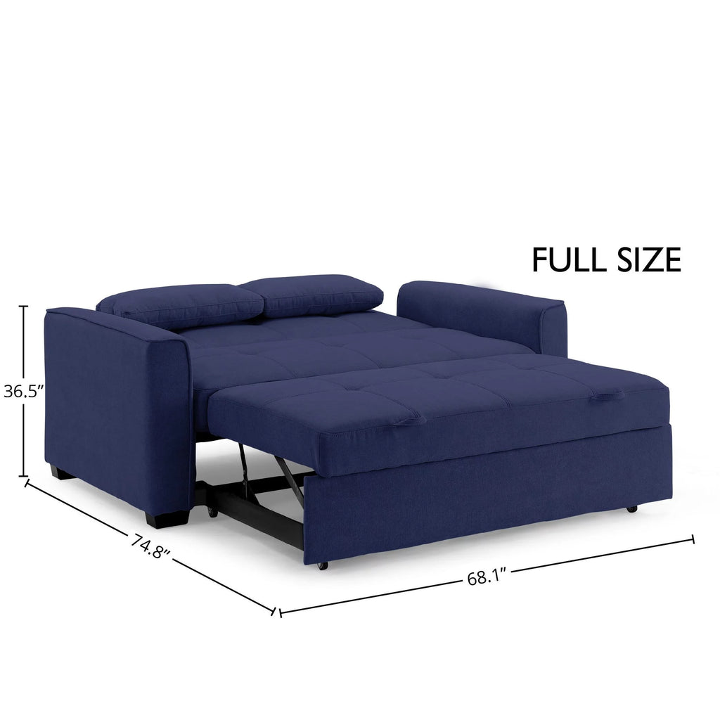 Chenille Sleeper Sofa with Accent Pillows, Full Size, Navy O10970