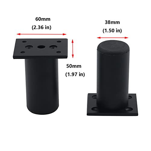 Adjustable Furniture Feet Legs, 3-Inch Height, Metal Round, Black, Set of 4 Y26098