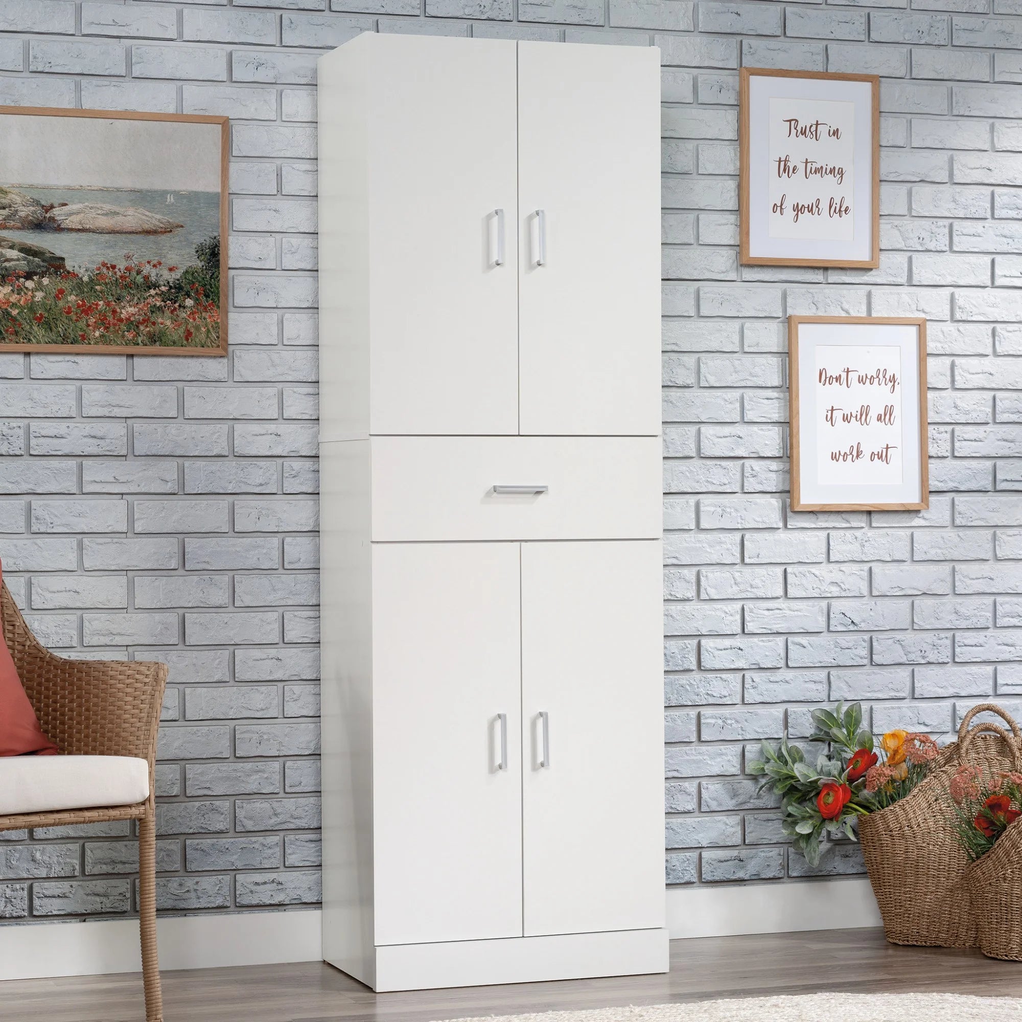 White Engineered Wood Storage Cabinet P848006