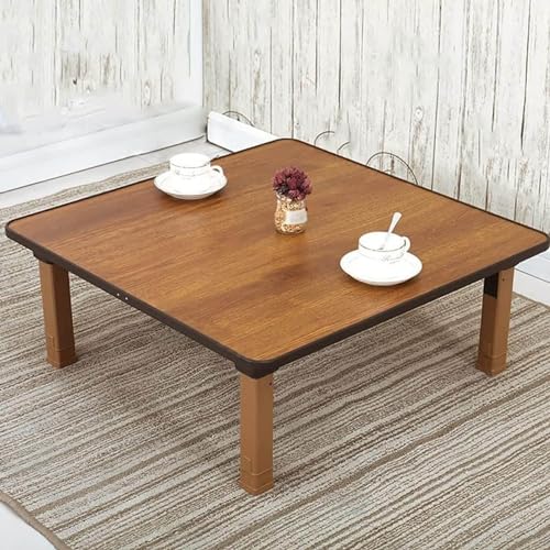 Japanese-Style Square Folding Tea Coffee Table, Adjustable Low Table for Floor Sitting, 70x70cm H135