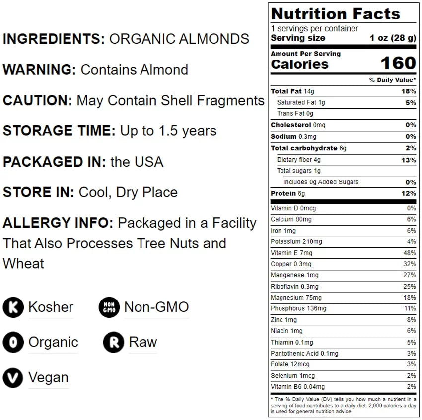 Raw Almonds, 3 Pounds, Non-GMO, Kosher T6839