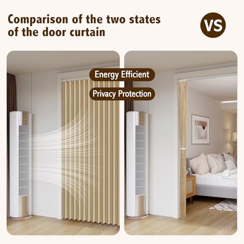 Magnetic Pleated Door Curtain with Rod, Brown, 42" W x 78" L D357694