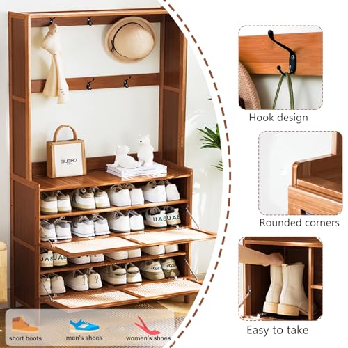 Bamboo Hall Tree with Shoe Storage and Coat Hooks P371522