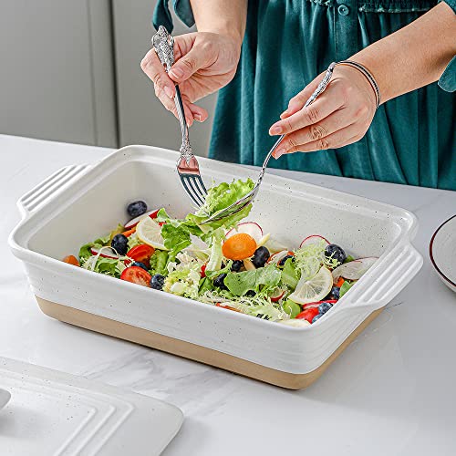 Ceramic Casserole Dish with Lid, 9x13, Oven Safe, 3.5 Quart, White T737676